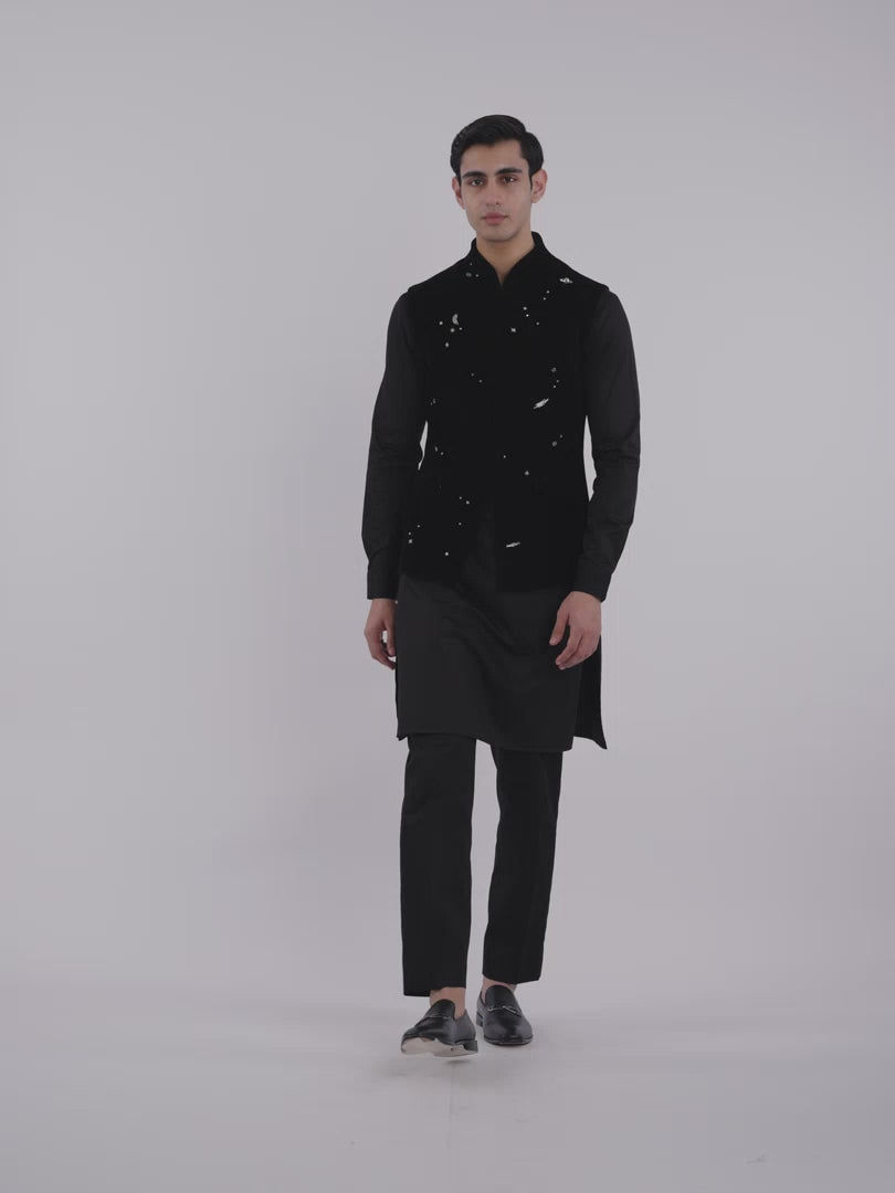 Black Velvet Constellation Nehru Jacket