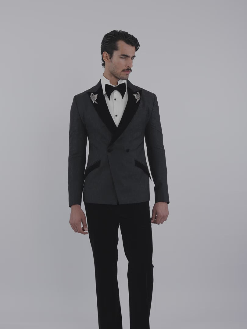 Tonal Paisley Double-Breasted Tuxedo